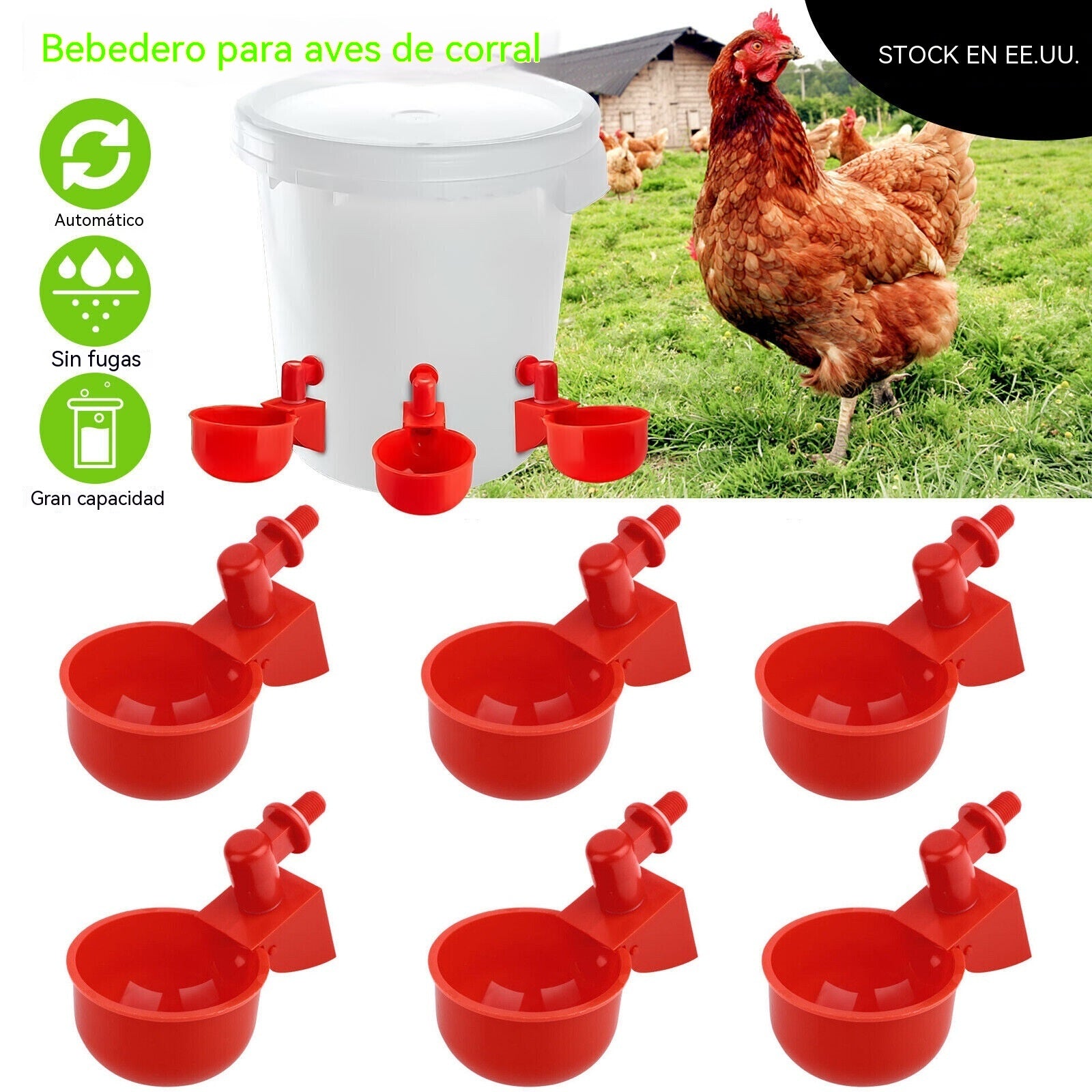 🐔【🔥Compra 5 y llévate 5 gratis：10 piezas】Bol de agua automático para aves de corral, sin necesidad de alimentación manual