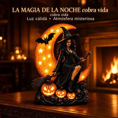 🎃🔮 Lámpara de Bruja y Luna Llena – Estatua Gótica Decorativa, Regalo Ideal 🌙 🎃