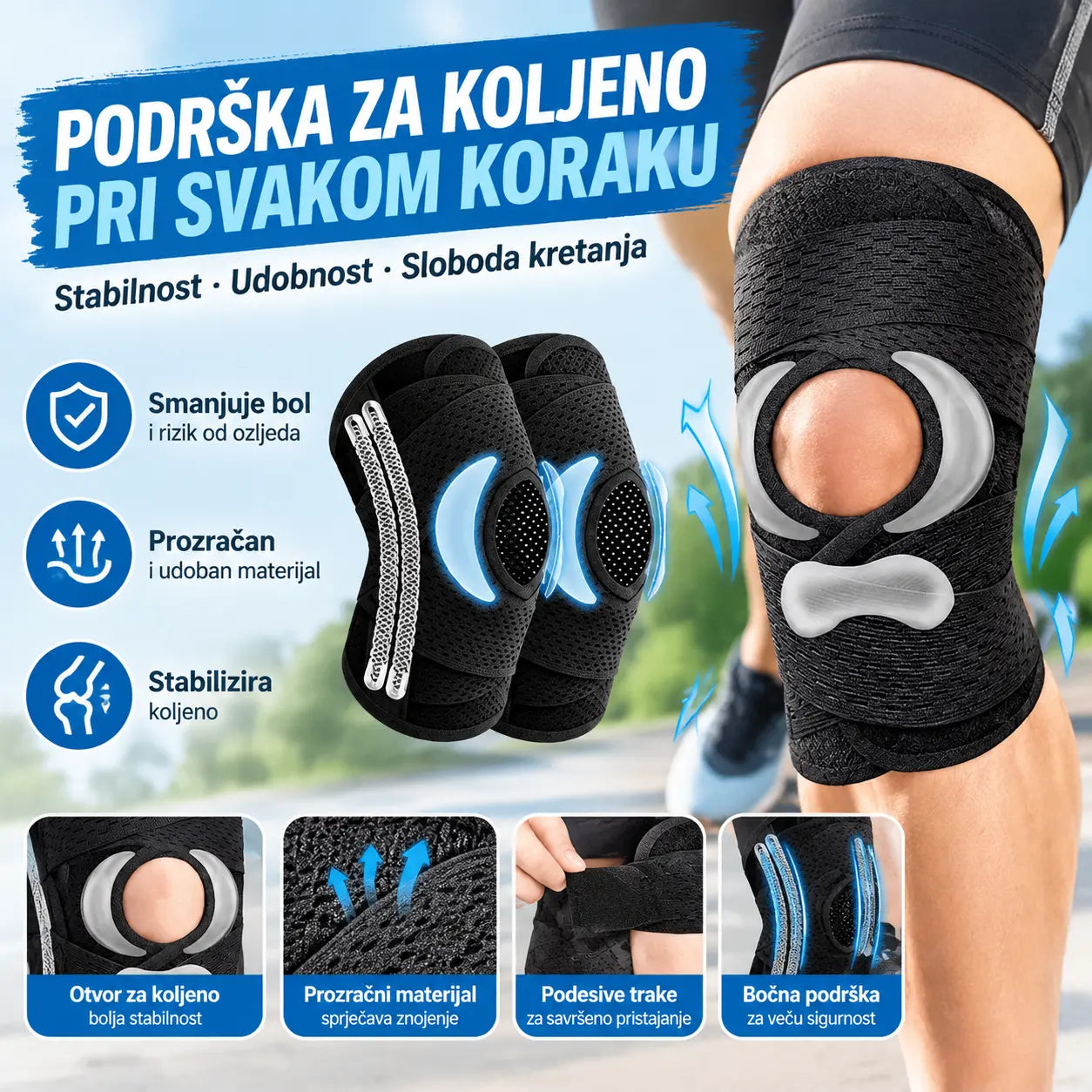 🦵Dvostruki opružni štitnici za koljena, pogodni za trčanje, biciklizam, igranje lopte i druge sportove