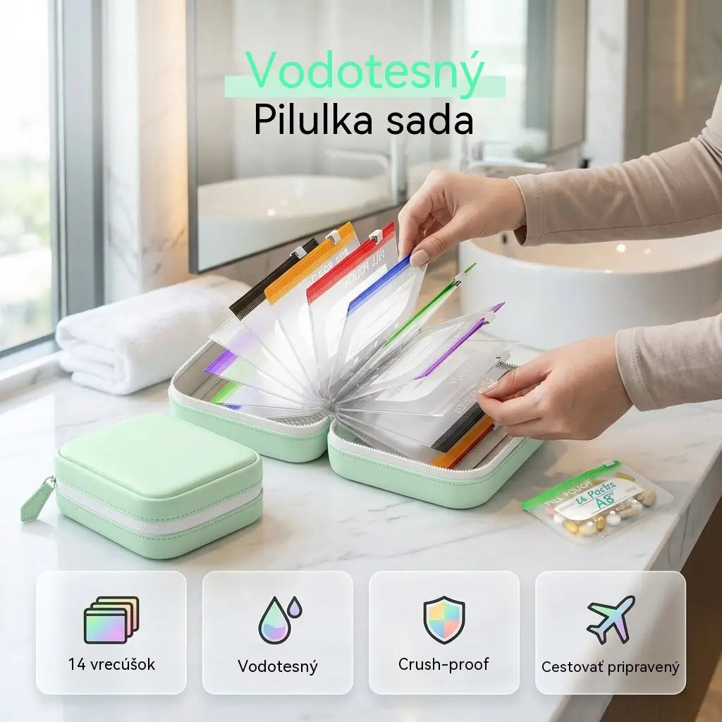 (Strana 14)💊 Vodotesná lekárnička – Prenosný organizér na lieky a príslušenstvo, ideálny na cesty, doma aj na každodenné použitie