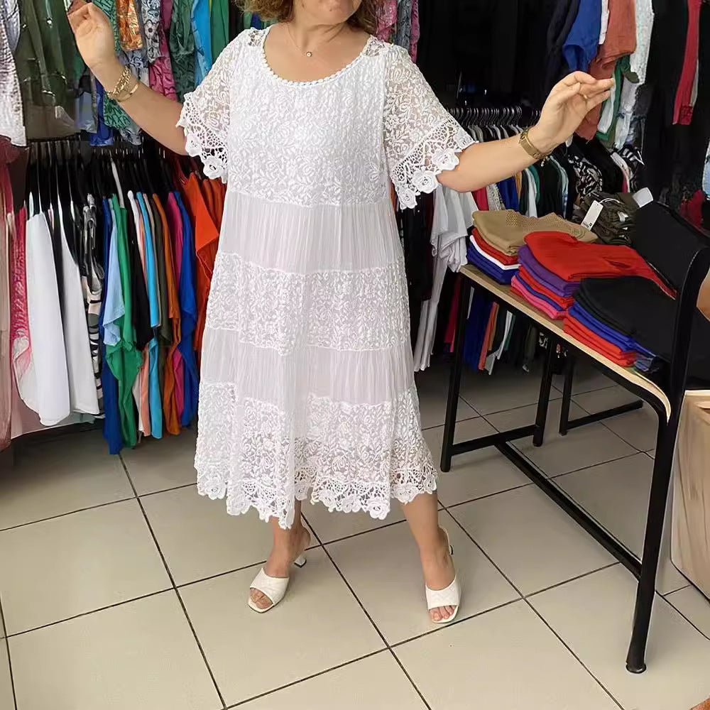 🔥El segundo artículo está a mitad de precio🔥[S-5XL]Nuevos vestidos de encaje de manga corta con cuello redondo