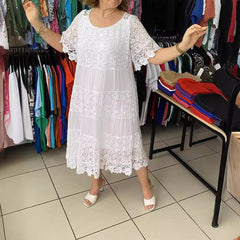 🔥[S-5XL]Nuevos vestidos de encaje de manga corta con cuello redondo