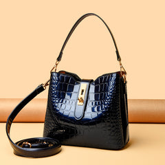👜 ¡TIEMPO LIMITADO: 50% DE DESCUENTO! ✨ Bolso de mano brillante para mujer con estampado de cocodrilo: estructurado, detalles dorados, espacioso y elegante 💼