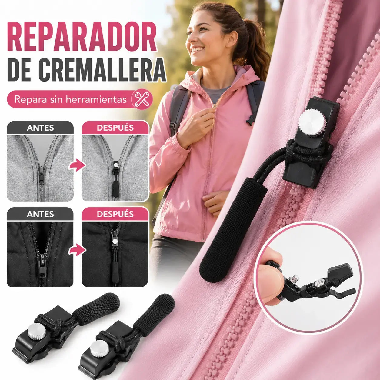 🔥（40 piezas）🎁Reparador de cremalleras universal: cabezal extraíble para una reparación rápida y sencilla de la cremallera.