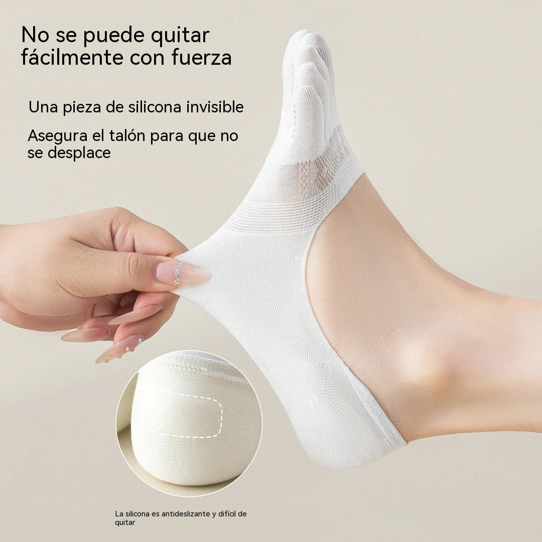 🔥【Compre 5 y obtenga 5 gratis：10 piezas】Calcetines invisibles de cinco dedos para mujer, calcetines cortos finos de malla.