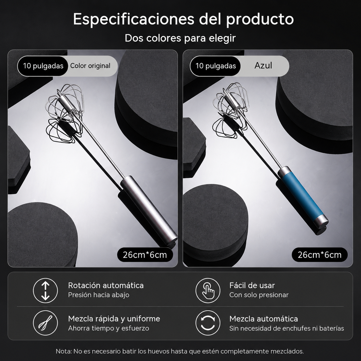 23€【 Conjunto de 2 piezas】Batidor de huevos semiautomático de acero inoxidable