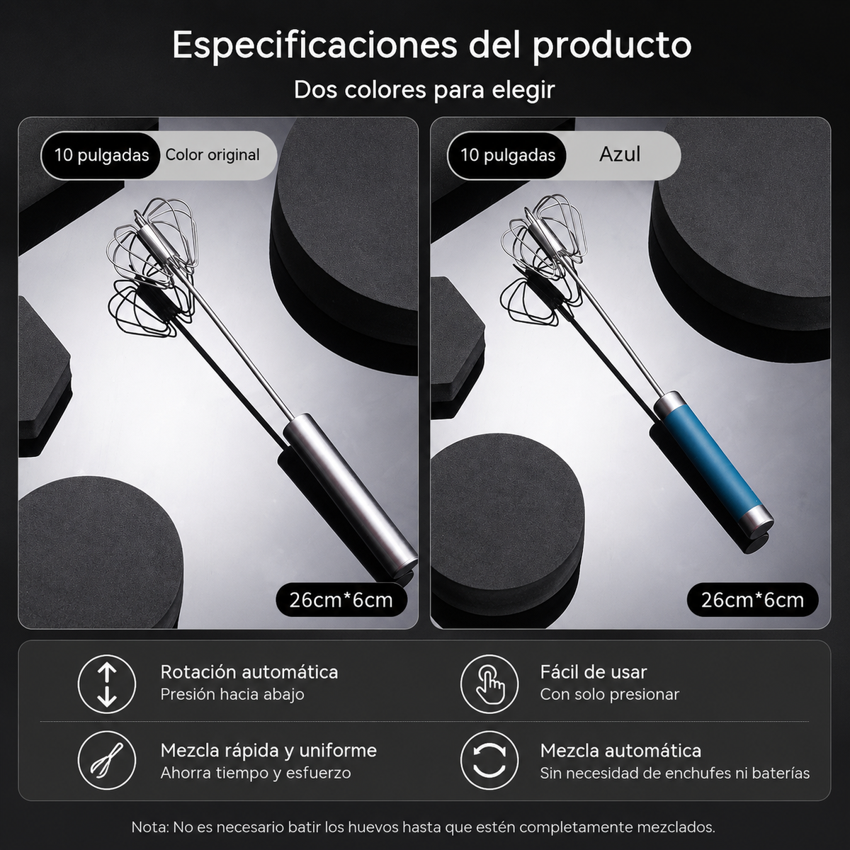 23€【 Conjunto de 2 piezas】Batidor de huevos semiautomático de acero inoxidable