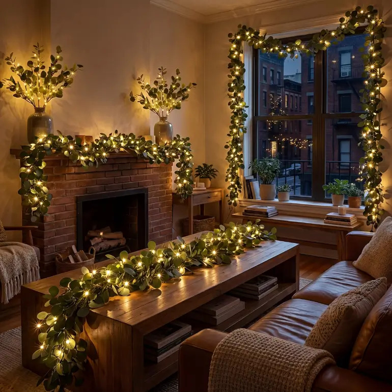 💡☀️La guirnalda de luces LED con forma de hojas de eucalipto crea un ambiente romántico.