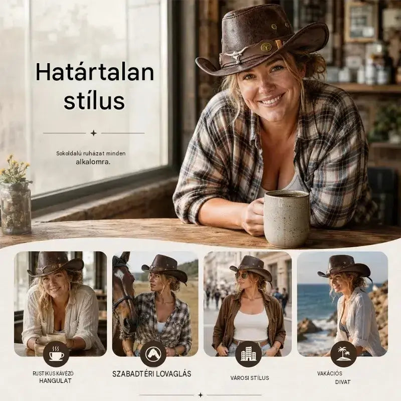 🤠Élvezze az 50% kedvezményt most! 🌟Retro széles karimájú cowboykalap kapucnipánttal - Kopott western stílusú fedora