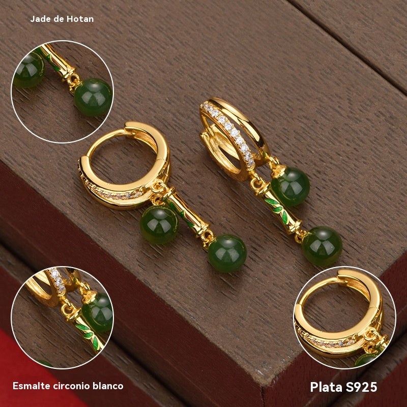 🏆【🔥Venta caliente】🎀Pendientes con forma de bambú, pendientes verdes de alta gama.
