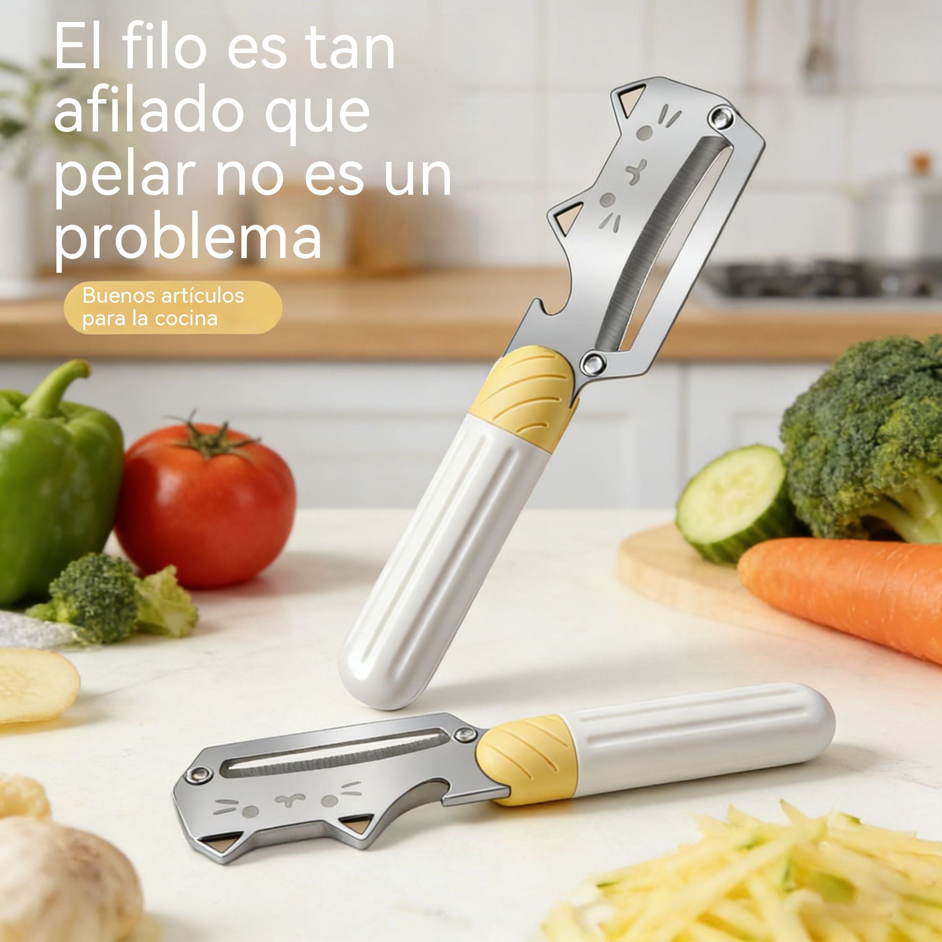 🎉【Compra uno y llévate otro gratis】🐱Pelador multifuncional de frutas y verduras con forma de gato
