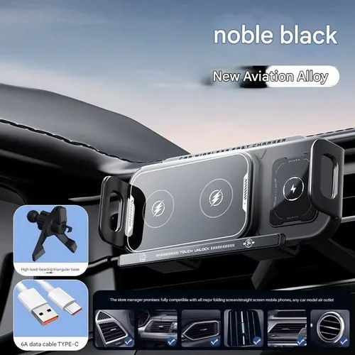 Cargador inalámbrico para coche, soporte automático, soporte para teléfono con ventilación, tableta, teléfono inteligente