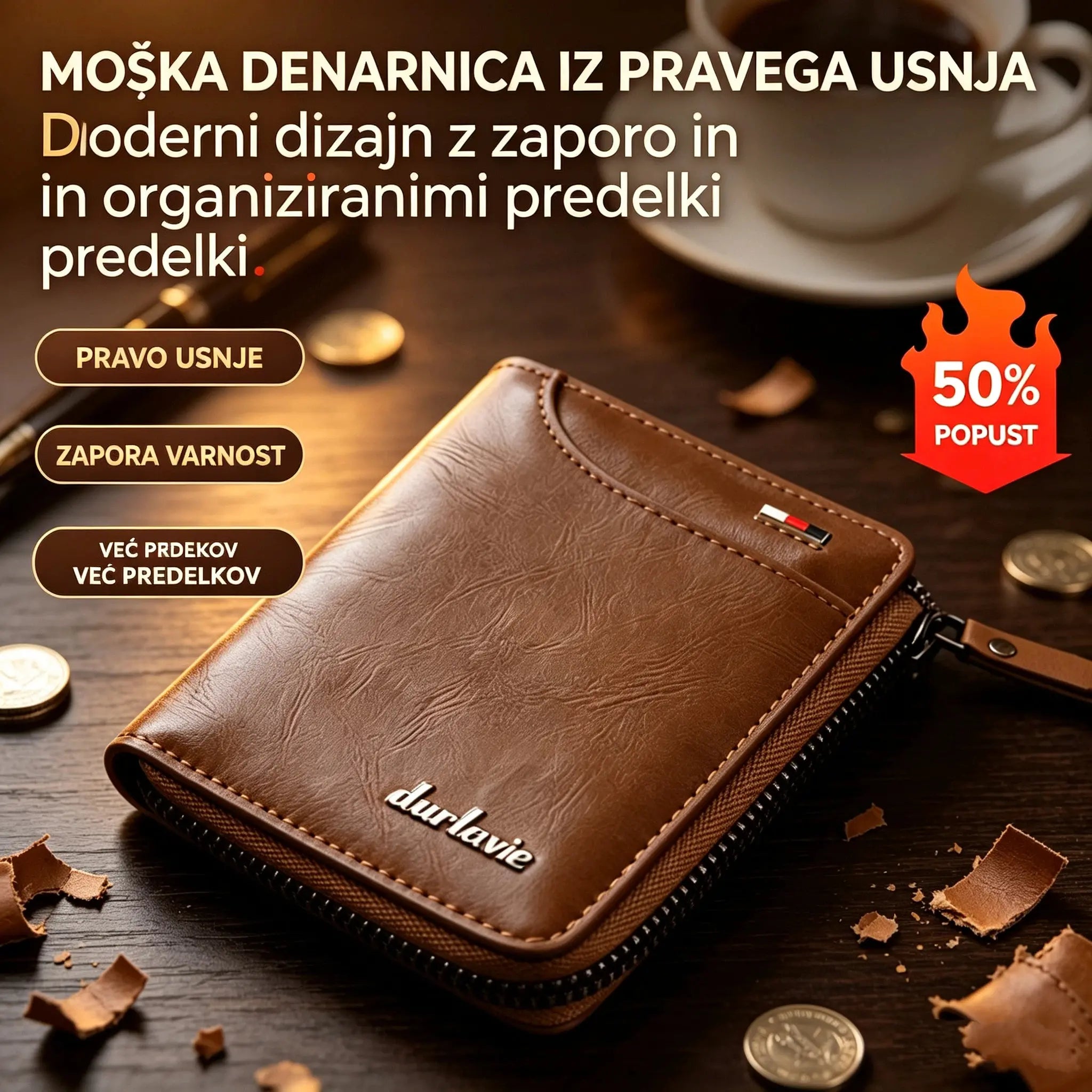 🔒Varna moška denarnica proti kraji | Visokokakovostno usnje, več rež za kartice