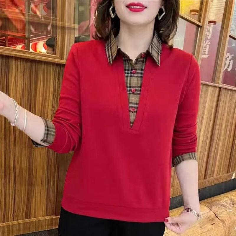 🔥2025 nueva camisa de dos piezas falsa con costura a cuadros a la moda de otoño