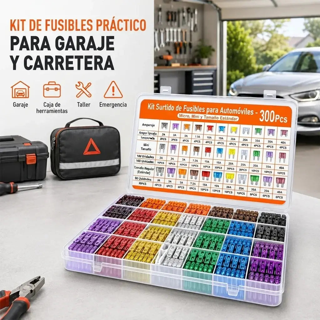 🔌 Juego de 300 fusibles de cuchilla para automóviles | Varios tamaños de fusibles, con clips portafusibles, apto para varios modelos de automóviles.🚗