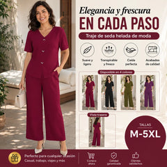 🌸【Top + Pantalones anchos】 Nuevo conjunto casual de moda, tejido de seda con excelente caída