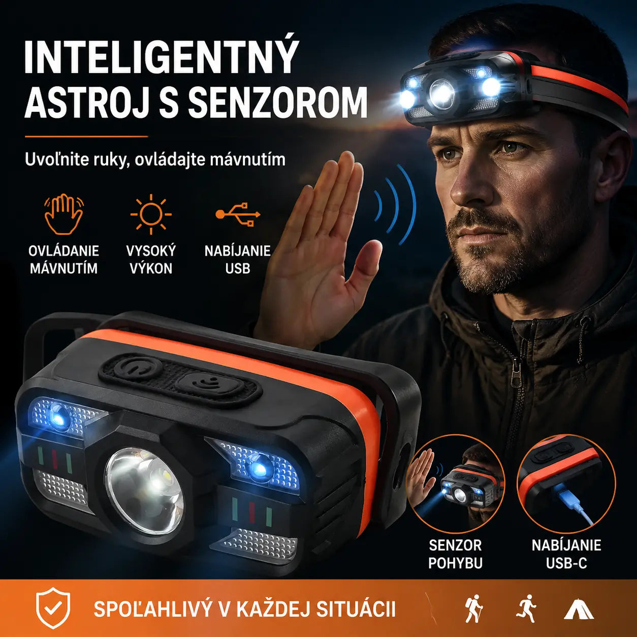 🌟💡Inteligentné USB nabíjacie LED indukčné svetlomety