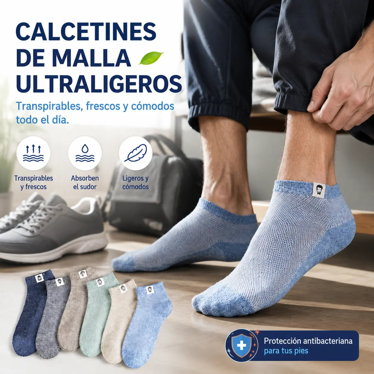 🔥10 pares⚡🧦 Calcetines transpirables antibacterianos y antiolor para hombre