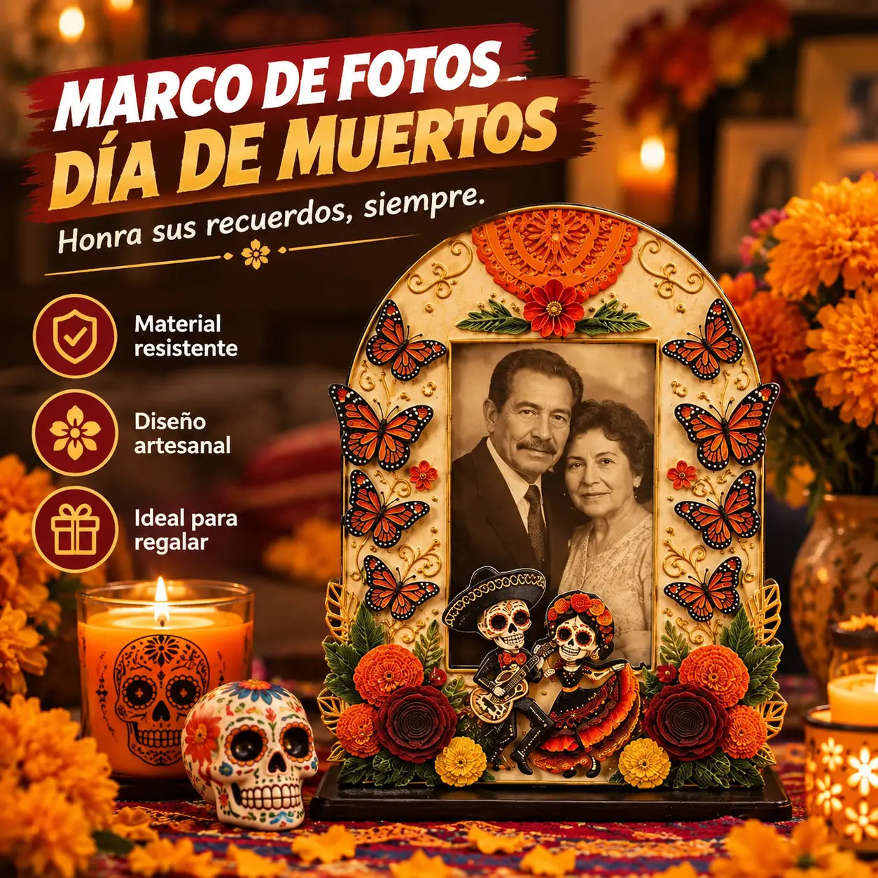 ❤️Decoración tradicional de madera para fotos del Día de los Muertos