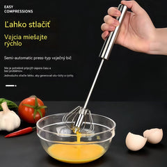 24€【3-dielna sada】Nerezová poloautomatická metlička na vajcia