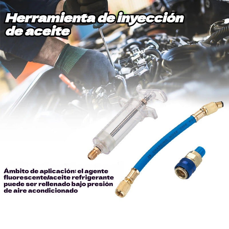 🔧💥Inyector de colorante para aceite de aire acondicionado de precisión: fabricado en latón, con manguera de alta presión y cilindro transparente ✨