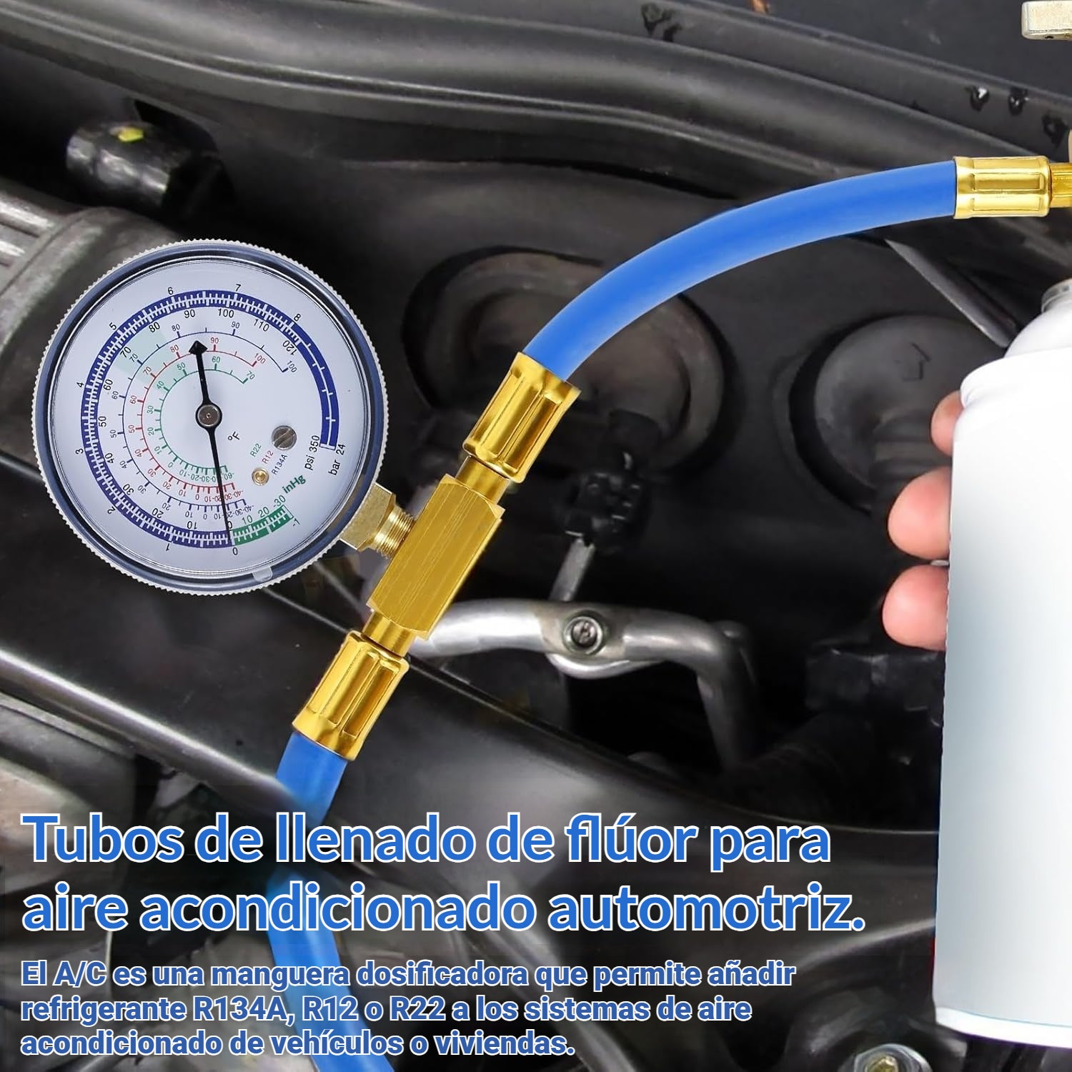 30%OFF🔧❄️ Manguera de recarga de refrigerante AC R134a con manómetro – Antifugas, fácil de leer y compatible con coches, camiones o aire acondicionado doméstico – Recarga DIY segura 🚗