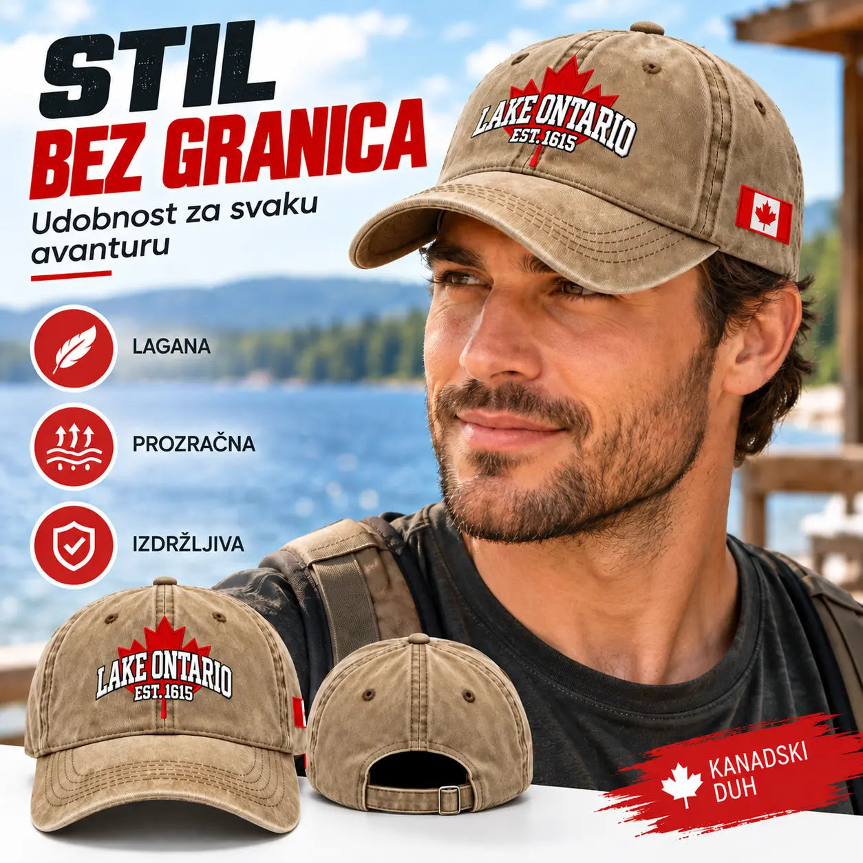 🧢🍁Podesiva retro šilterica s vezom javorovog lista i motivom jezera