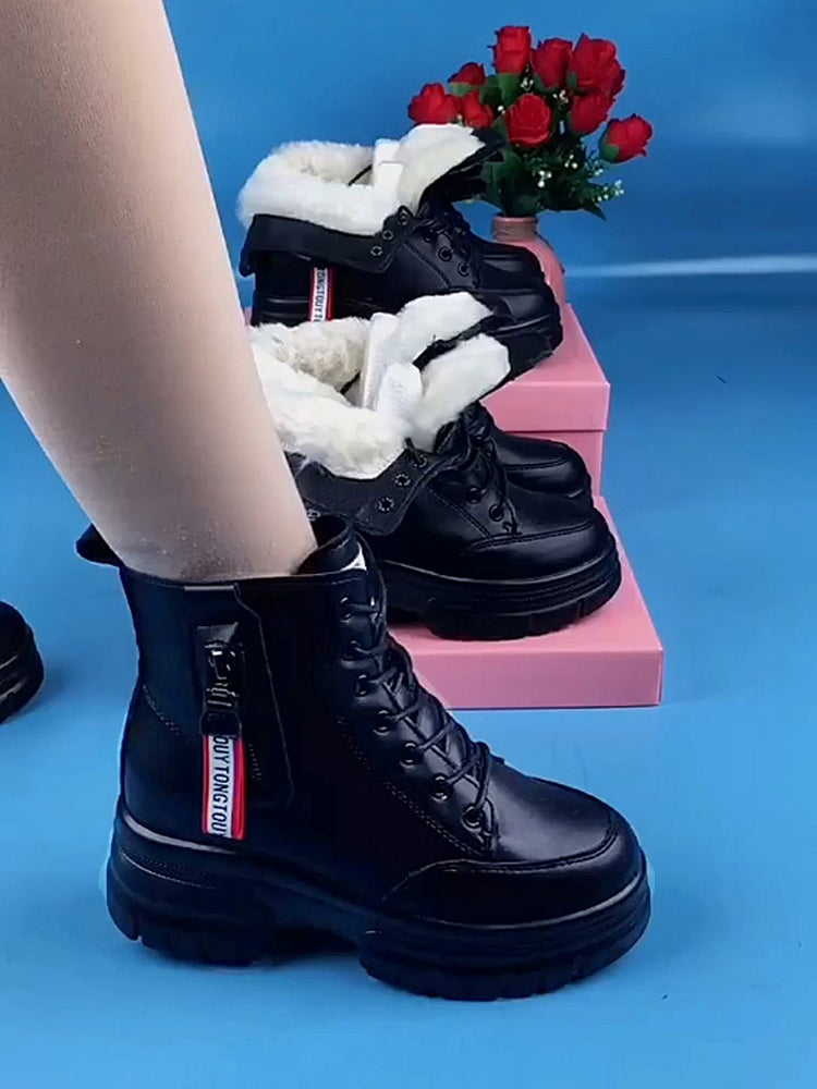 💟【49% DESCUENTO】【35-40】Nuevas botas de invierno gruesas de felpa para mujer, de cuero genuino, con suela de algodón gruesa y de alta calidad.