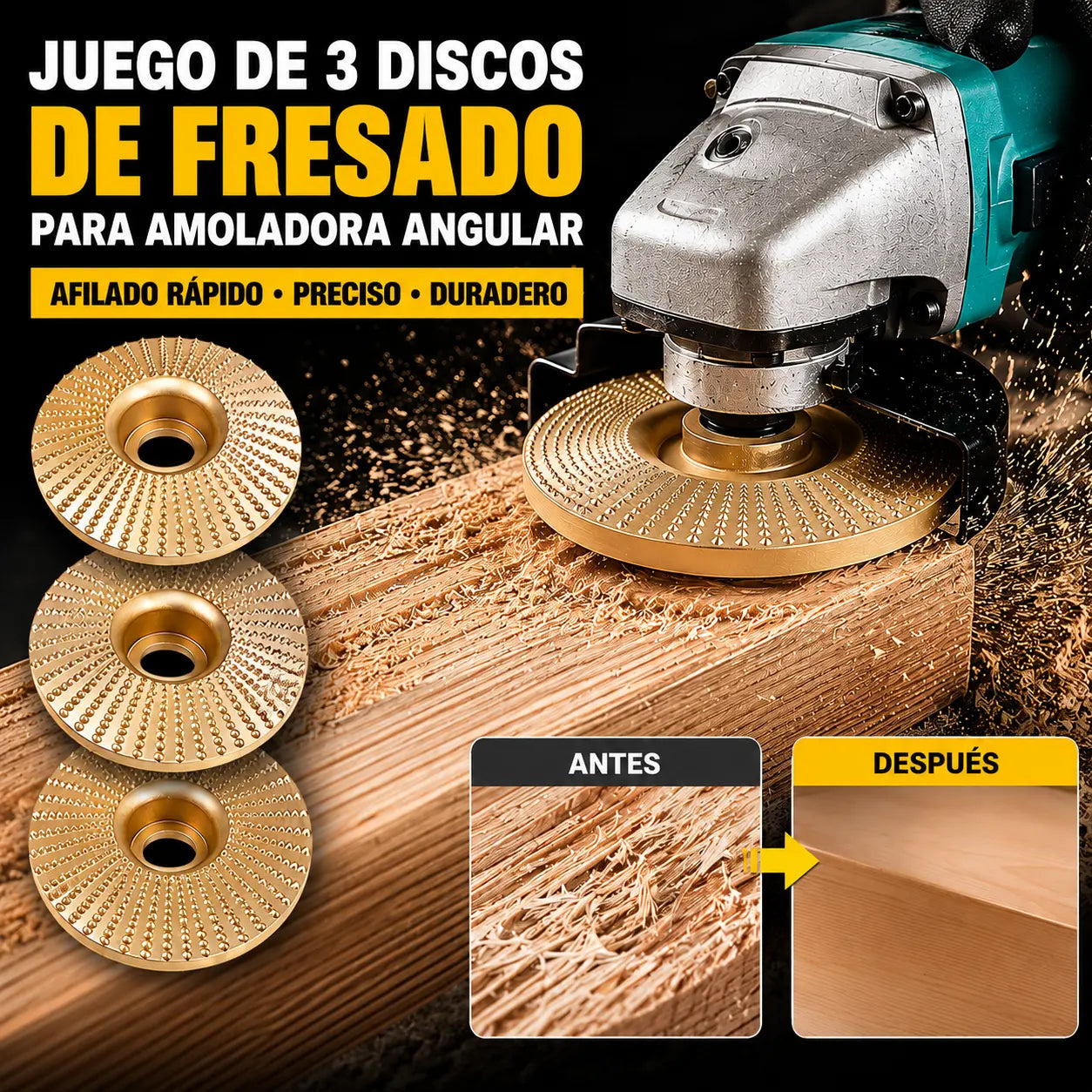 ⚙️🧰【3 piezas】 Disco multifuncional para dar forma a la lijadora angular para madera