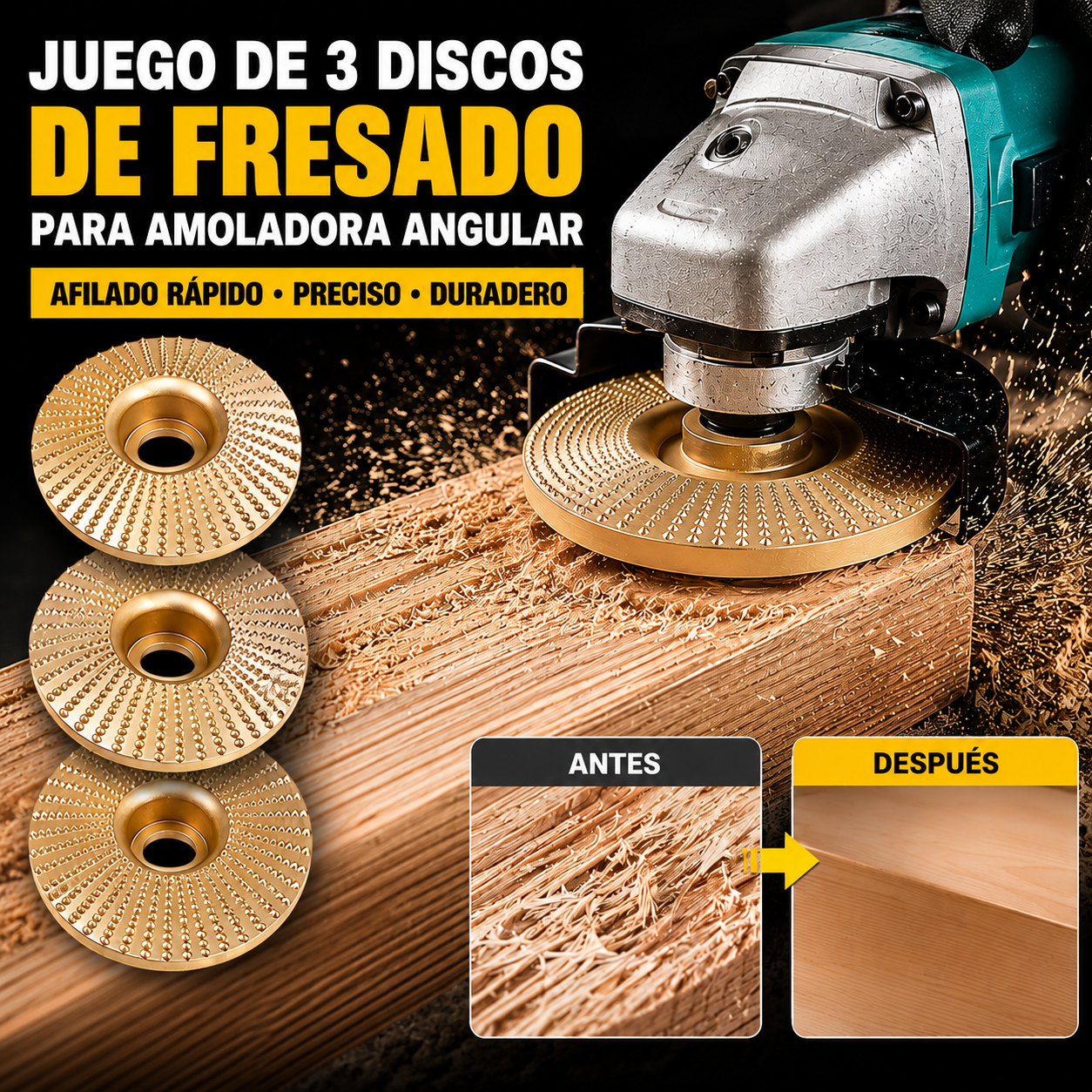 ⚙️🧰【50 % de descuento】 Disco multifuncional para dar forma a la lijadora angular para madera