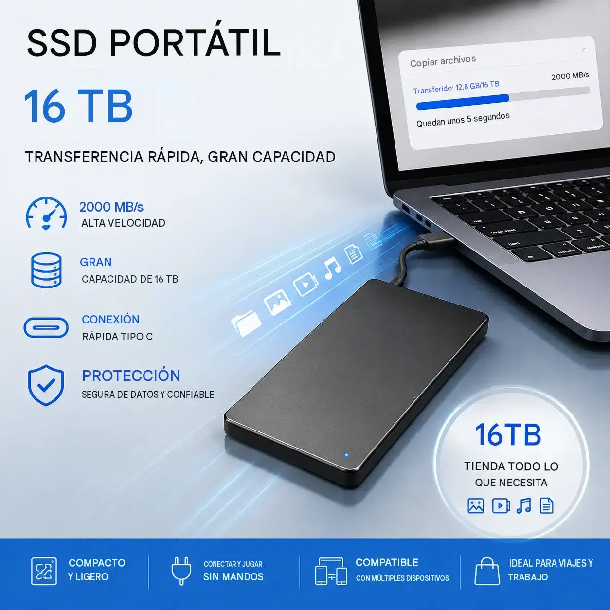 【4TB】 Actualiza a un disco duro externo portátil/disco duro mecánico de mayor capacidad.