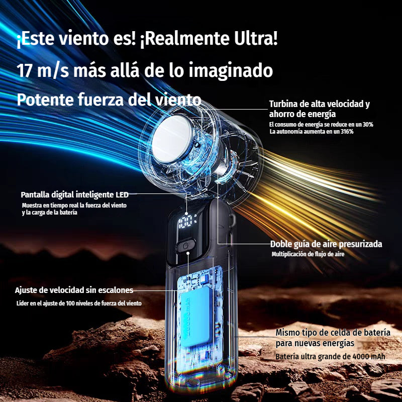 ❄️ Ventilador Portátil de Mano Refrigerante de Alta Velocidad 🌬️ 100 Niveles de Viento Ajustables ✨ Plegable y con Pantalla Digital