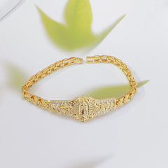 Pulsera de la Virgen María con flores caladas en oro