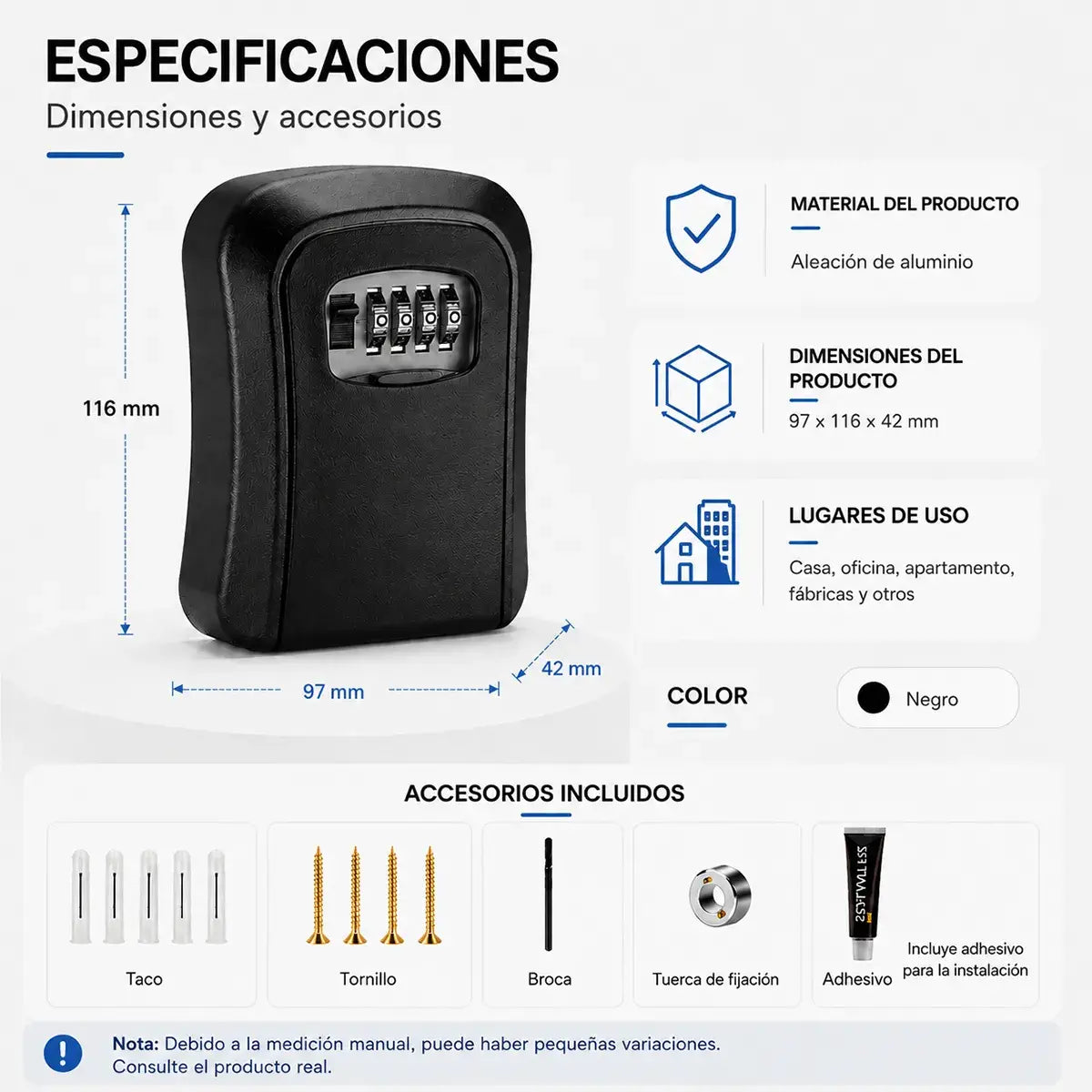 🔐 Caja fuerte para llaves con cerradura de combinación: antirrobo, impermeable, se puede instalar en la puerta sin taladrar 🏠