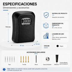 🔐 Caja fuerte para llaves con cerradura de combinación: antirrobo, impermeable, se puede instalar en la puerta sin taladrar 🏠