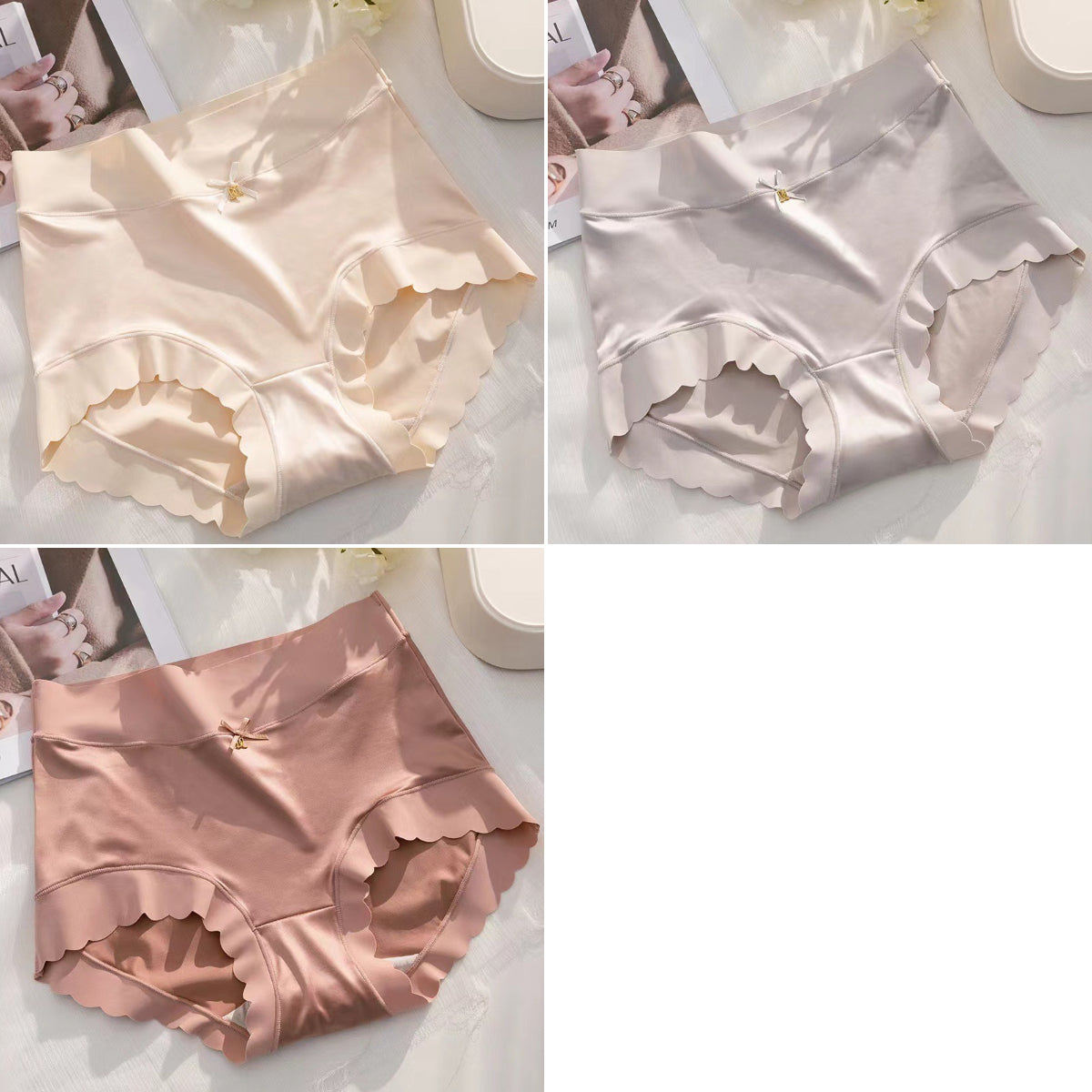 🤩🔥【40-75kg】【Paquete de 3 piezas】✨🩲 Ropa interior de satén de seda suave, transpirable y elegante