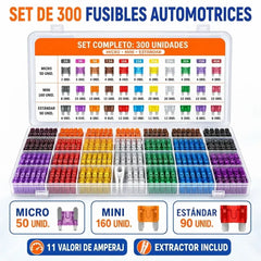 🔌 Juego de 300 fusibles de cuchilla para automóviles | Varios tamaños de fusibles, con clips portafusibles, apto para varios modelos de automóviles.🚗