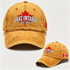 🧢🍁Gorra de béisbol retro ajustable con bordado de hoja de arce junto al lago