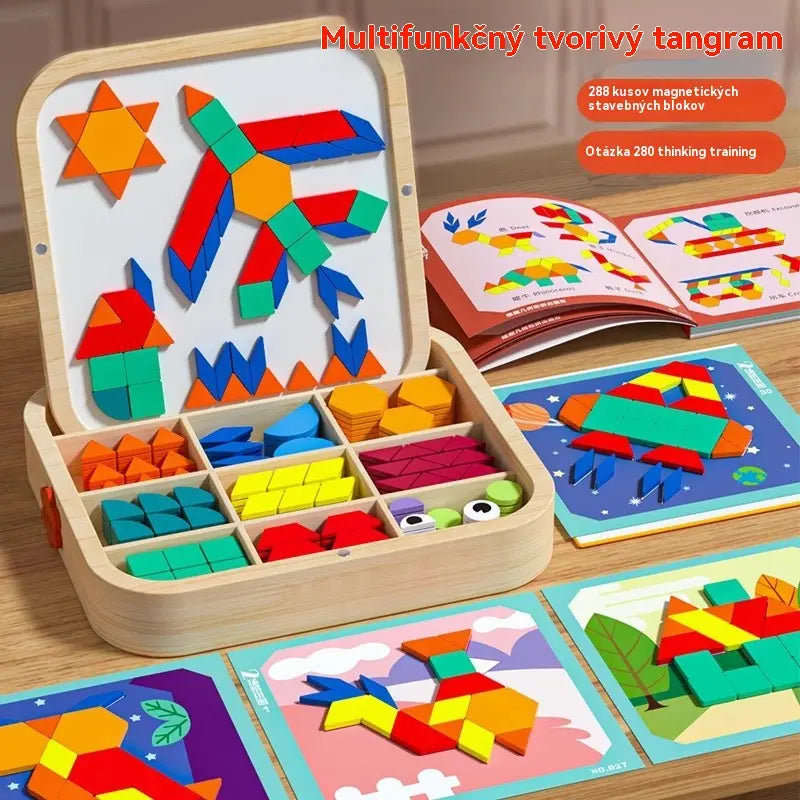 🔥【150 piezas】👶🧩Juguete de rompecabezas tangram de madera magnético, entrenamiento cerebral y juguete educativo para niños, estimula el pensamiento