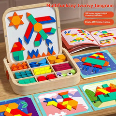 🔥【150 piezas】👶🧩Juguete de rompecabezas tangram de madera magnético, entrenamiento cerebral y juguete educativo para niños, estimula el pensamiento