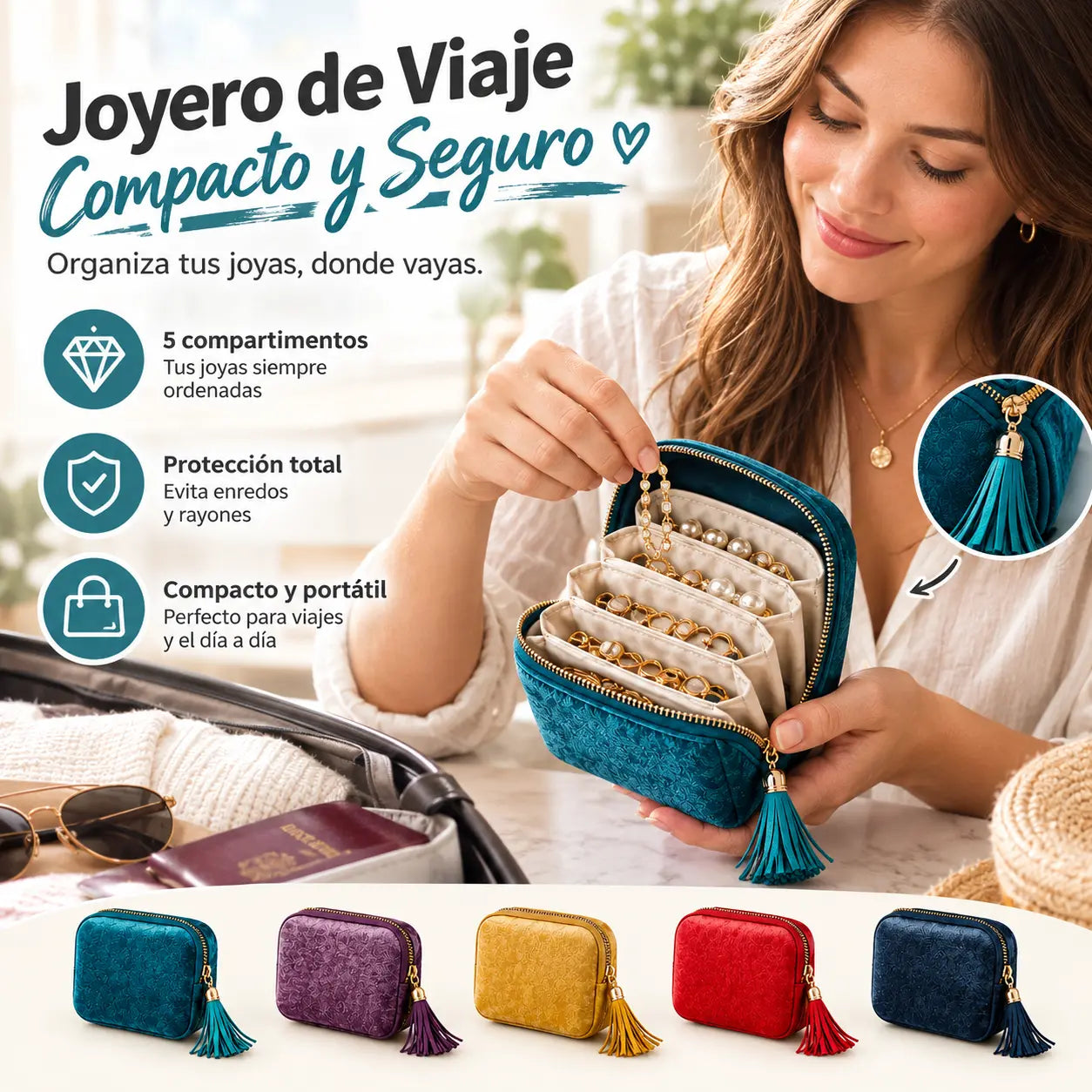 📢📢 ¡55% de descuento! ⏰ Minibolso de viaje para joyas con cremallera: compacto y portátil, perfecto para guardar anillos, pendientes y collares ✨