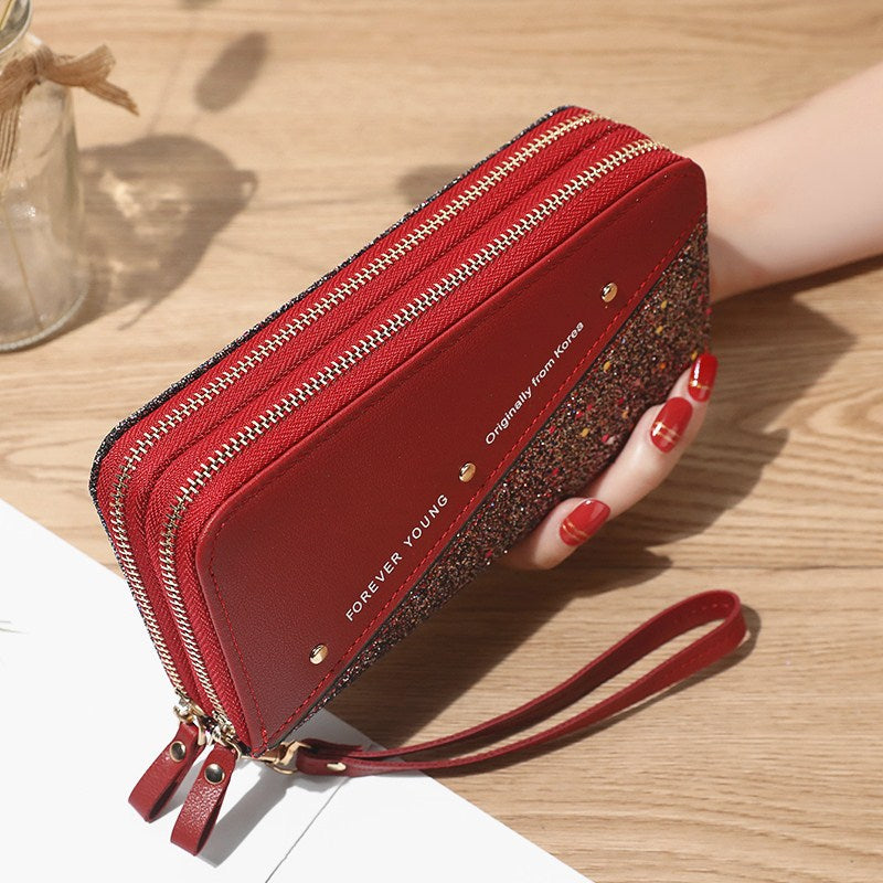 🔥Último día⏰50% de descuento👛 Billetera para mujer de gran capacidad con doble cremallera y diseño moderno en contraste