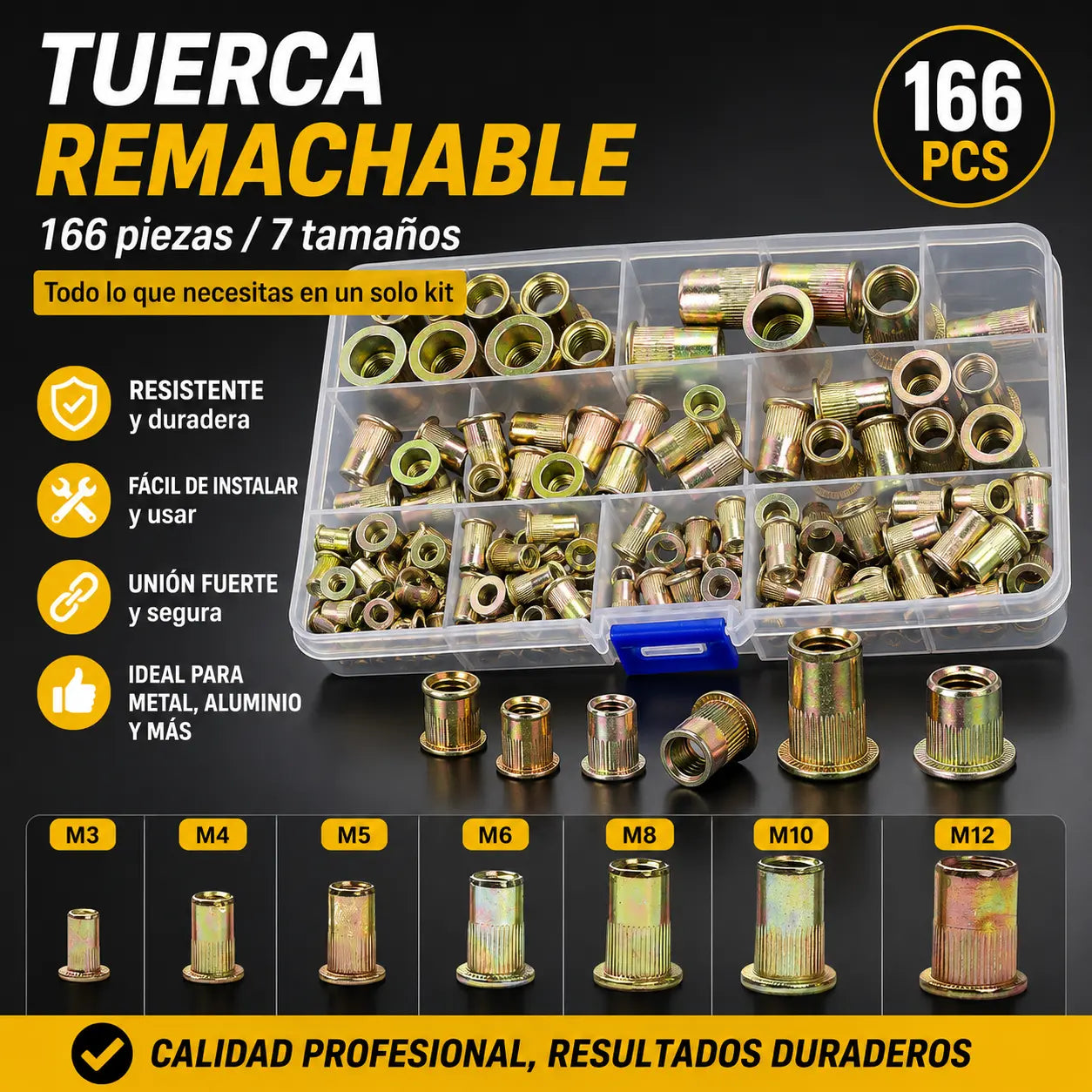 【166 piezas】🏆¡Último día de oferta especial, ahorra un 49%!🛠️Herramientas para remaches roscados, juego de remaches roscados M3, M4, M5, M6 y M8