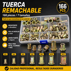 【166 piezas】🏆¡Último día de oferta especial, ahorra un 49%!🛠️Herramientas para remaches roscados, juego de remaches roscados M3, M4, M5, M6 y M8