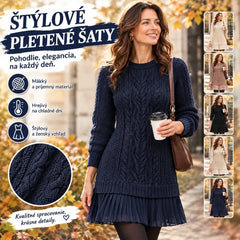 🧶 Elegantné pletené šaty s plisovaným lemom — pohodlný štýl na chladnejšie dni, dostupné vo veľkostiach S–3XL.