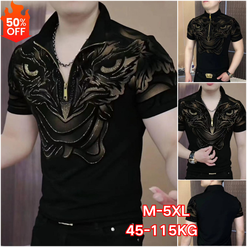 🔥【Gran Valor】🔥Polo con solapa con muesca y cremallera para hombre - Negro clásico