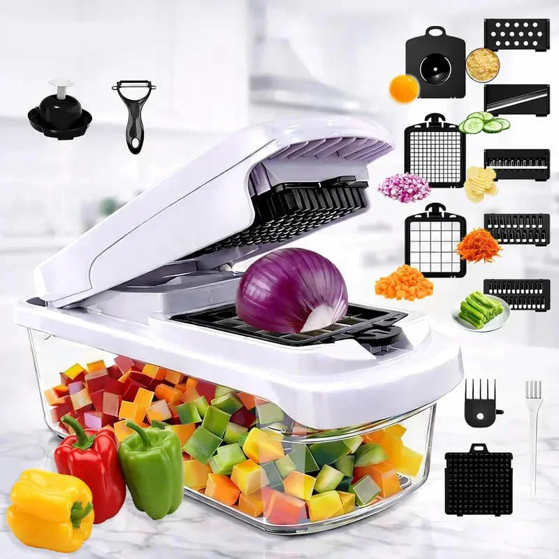 🥕🥕 Picadora de verduras 15 en 1 | Picadora de alimentos multifuncional con recipiente