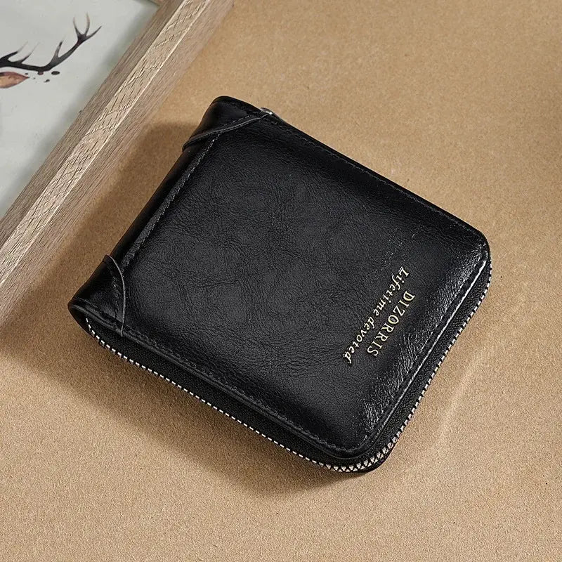 👛 Cartera de cuero para hombre estilo retro – Multifuncional con cremallera, funda para carnet de conducir, corta y práctica 🧾🔑