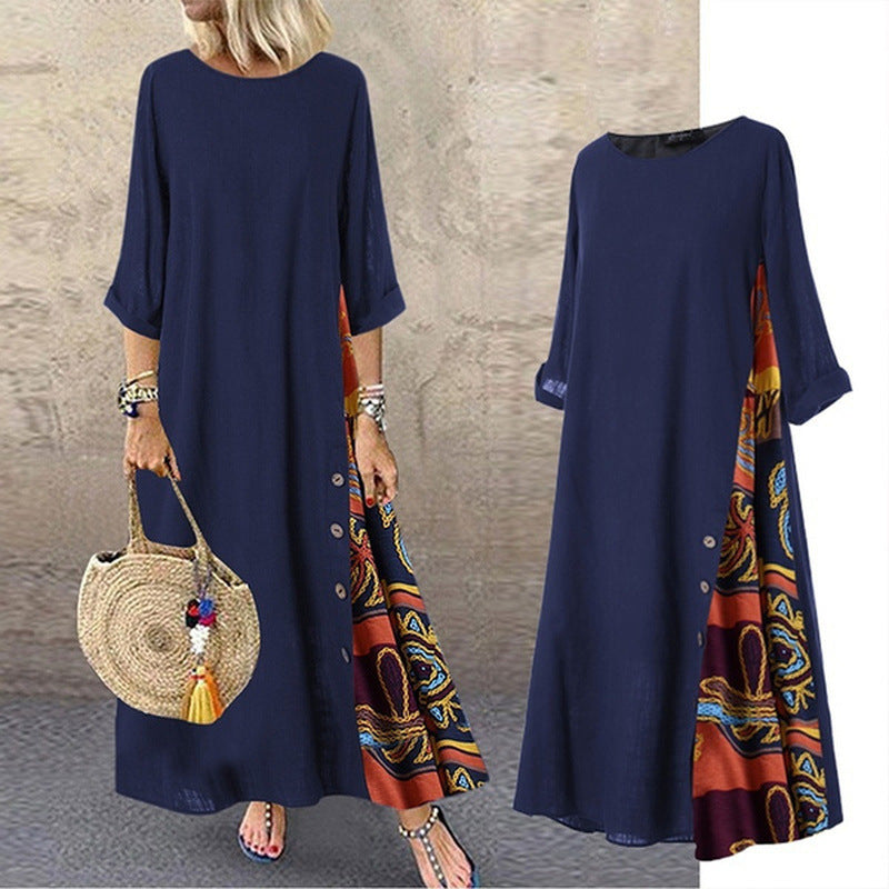🌾💕[M-5XL] Nuevo vestido vintage de lino con manga media, suave y cómodo