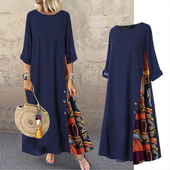 🌾💕[M-5XL] Nuevo vestido vintage de lino con manga media, suave y cómodo